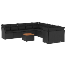 vidaXL 11 részes fekete polyrattan kerti ülőgarnitúra párnákkal (3223850) kerti bútor