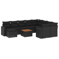 vidaXL 11 részes fekete polyrattan kerti ülőgarnitúra párnákkal (3224410) kerti bútor