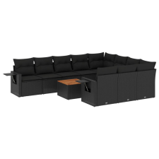 vidaXL 11 részes fekete polyrattan kerti ülőgarnitúra párnákkal (3224739) kerti bútor