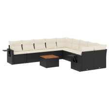 vidaXL 11 részes fekete polyrattan kerti ülőgarnitúra párnákkal (3224754) kerti bútor