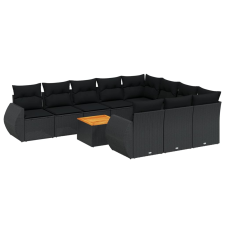 vidaXL 11 részes fekete polyrattan kerti ülőgarnitúra párnákkal (3225180) kerti bútor