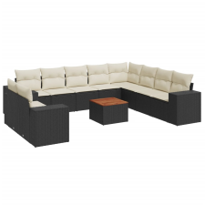 vidaXL 11 részes fekete polyrattan kerti ülőgarnitúra párnákkal (3225517) kerti bútor