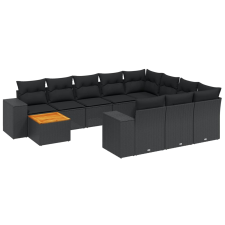 vidaXL 11 részes fekete polyrattan kerti ülőgarnitúra párnákkal (3225628) kerti bútor