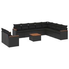 vidaXL 11 részes fekete polyrattan kerti ülőgarnitúra párnákkal (3226118) kerti bútor