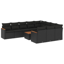 vidaXL 11 részes fekete polyrattan kerti ülőgarnitúra párnákkal (3226342) kerti bútor