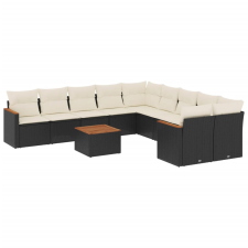 vidaXL 11 részes fekete polyrattan kerti ülőgarnitúra párnákkal (3226357) kerti bútor