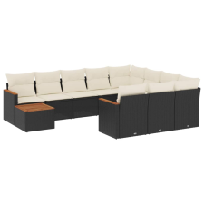 vidaXL 11 részes fekete polyrattan kerti ülőgarnitúra párnákkal (3226364) kerti bútor