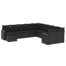 vidaXL 11 részes fekete polyrattan kerti ülőgarnitúra párnákkal (3226566) kerti bútor