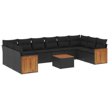 vidaXL 11 részes fekete polyrattan kerti ülőgarnitúra párnákkal (3228008) kerti bútor