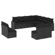 vidaXL 11 részes fekete polyrattan kerti ülőgarnitúra párnákkal (3251462) kerti bútor