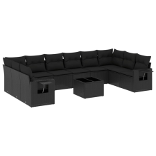 vidaXL 11 részes fekete polyrattan kerti ülőgarnitúra párnákkal (3253012) kerti bútor