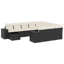 vidaXL 11 részes fekete polyrattan kerti ülőgarnitúra párnákkal (3255463) kerti bútor