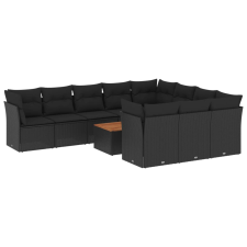 vidaXL 11 részes fekete polyrattan kerti ülőgarnitúra párnákkal (3256167) kerti bútor