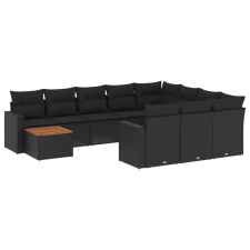 vidaXL 11 részes fekete polyrattan kerti ülőgarnitúra párnákkal (3256636) kerti bútor