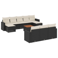 vidaXL 11 részes fekete polyrattan kerti ülőgarnitúra párnákkal (3256672) kerti bútor