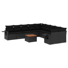 vidaXL 11 részes fekete polyrattan kerti ülőgarnitúra párnákkal (3257084) kerti bútor