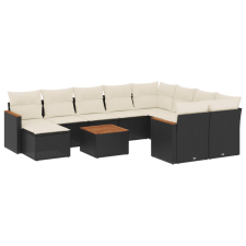 vidaXL 11 részes fekete polyrattan kerti ülőgarnitúra párnákkal (3258962) kerti bútor