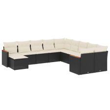 vidaXL 11 részes fekete polyrattan kerti ülőgarnitúra párnákkal (3258969) kerti bútor