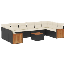 vidaXL 11 részes fekete polyrattan kerti ülőgarnitúra párnákkal (3260411) kerti bútor