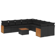 vidaXL 11 részes fekete polyrattan kerti ülőgarnitúra párnákkal (3260438) kerti bútor