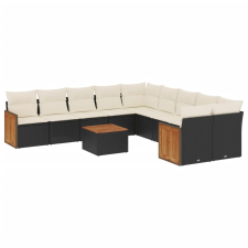 vidaXL 11 részes fekete polyrattan kerti ülőgarnitúra párnákkal (3260439) kerti bútor