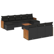 vidaXL 11 részes fekete polyrattan kerti ülőgarnitúra párnákkal (3260501) kerti bútor