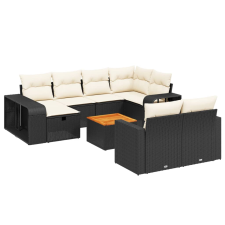 vidaXL 11 részes fekete polyrattan kerti ülőgarnitúra párnákkal (3266256) kerti bútor