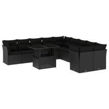 vidaXL 11 részes fekete polyrattan kerti ülőgarnitúra párnákkal (3266875) kerti bútor