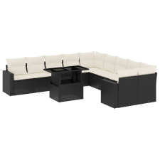 vidaXL 11 részes fekete polyrattan kerti ülőgarnitúra párnákkal (3267536) kerti bútor