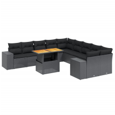 vidaXL 11 részes fekete polyrattan kerti ülőgarnitúra párnákkal (3272826) kerti bútor