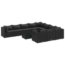 vidaXL 11 részes fekete polyrattan kerti ülőgarnitúra párnákkal (3308339) kerti bútor