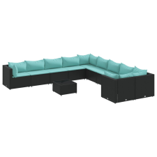 vidaXL 11 részes fekete polyrattan kerti ülőgarnitúra párnákkal (3308356) kerti bútor