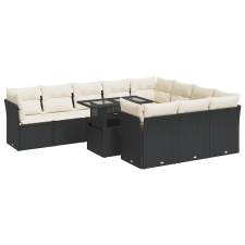 vidaXL 11 részes fekete polyrattan kerti ülőgarnitúra párnákkal (3326227) kerti bútor