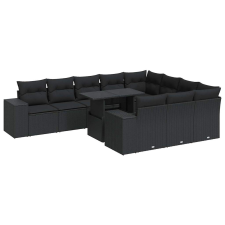 vidaXL 11 részes fekete polyrattan kerti ülőgarnitúra párnákkal (3326866) kerti bútor