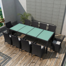vidaXL 11-részes fekete polyrattan kültéri étkezőszett párnákkal kerti bútor