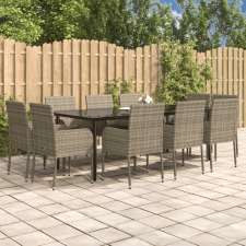 vidaXL 11 részes fekete-szürke polyrattan étkezőgarnitúra párnákkal kerti bútor