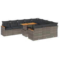 vidaXL 11 részes szürke polyrattan akácfa kerti ülőgarnitúra párnákkal (3327539) kerti bútor