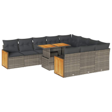 vidaXL 11 részes szürke polyrattan akácfa kerti ülőgarnitúra párnákkal (3327763) kerti bútor