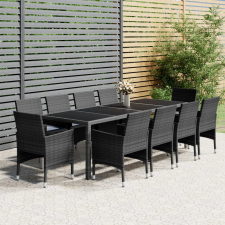 vidaXL 11 részes szürke polyrattan kerti étkezőgarnitúra kerti bútor
