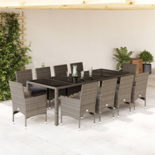 vidaXL 11 részes szürke polyrattan/üveg kerti ülőgarnitúra párnákkal kerti bútor