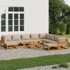 vidaXL 11 részes tömör fa kerti ülőgarnitúra tópszínű párnákkal kerti bútor