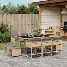 vidaXL 11részes vegyes bézs polyrattan kerti étkezőgarnitúra párnákkal kerti bútor