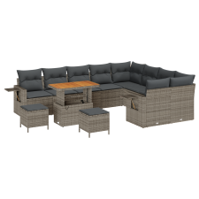 vidaXL 12 Darabos Kerti Kanapé Szett Párnákkal Szürke Poly Rattan Akáccal (3361788) kerti bútor