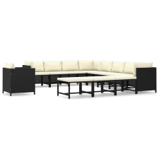 vidaXL 12 részes fekete polyrattan kerti bútorszett párnákkal (3059803) kerti bútor