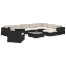 vidaXL 12-részes fekete polyrattan kerti bútorszett párnákkal (41263) kerti bútor