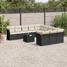 vidaXL 12 részes fekete polyrattan kerti ülőgarnitúra párnákkal kerti bútor