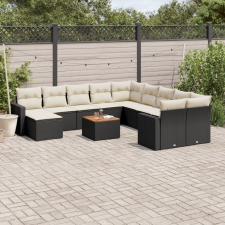 vidaXL 12 részes fekete polyrattan kerti ülőgarnitúra párnákkal kerti bútor