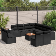 vidaXL 12 részes fekete polyrattan kerti ülőgarnitúra párnákkal kerti bútor