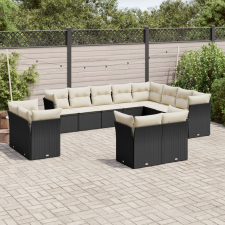 vidaXL 12 részes fekete polyrattan kerti ülőgarnitúra párnákkal kerti bútor