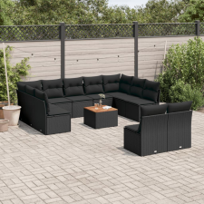 vidaXL 12 részes fekete polyrattan kerti ülőgarnitúra párnákkal kerti bútor